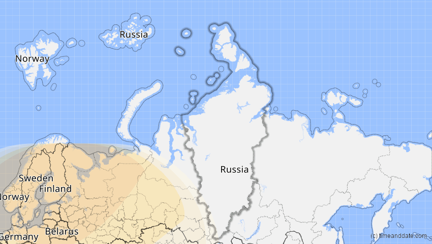 A map of Krasnojarsk, Russland, showing the path of the 16. Jan 2037 Partielle Sonnenfinsternis