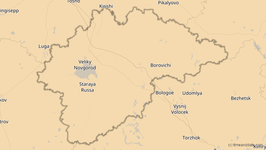 A map of Nowgorod, Russland, showing the path of the 16. Jan 2037 Partielle Sonnenfinsternis