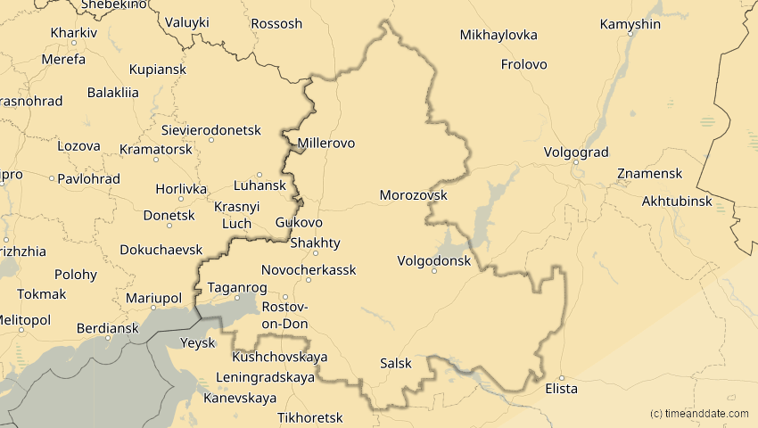 A map of Rostow, Russland, showing the path of the 16. Jan 2037 Partielle Sonnenfinsternis