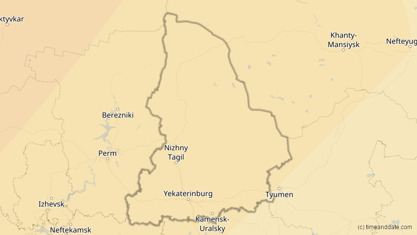 A map of Swerdlowsk, Russland, showing the path of the 16. Jan 2037 Partielle Sonnenfinsternis