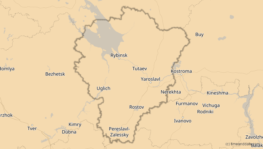 A map of Jaroslawl, Russland, showing the path of the 16. Jan 2037 Partielle Sonnenfinsternis