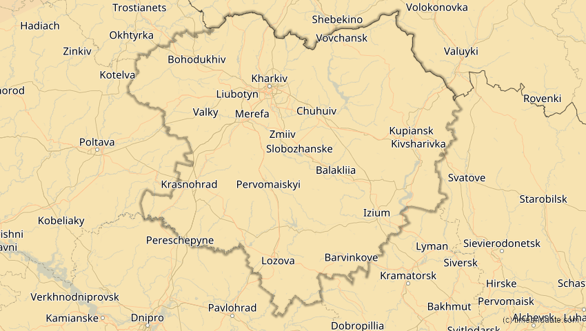 A map of Charkiw, Ukraine, showing the path of the 16. Jan 2037 Partielle Sonnenfinsternis