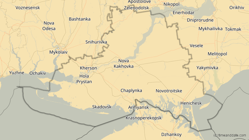 A map of Cherson, Ukraine, showing the path of the 16. Jan 2037 Partielle Sonnenfinsternis