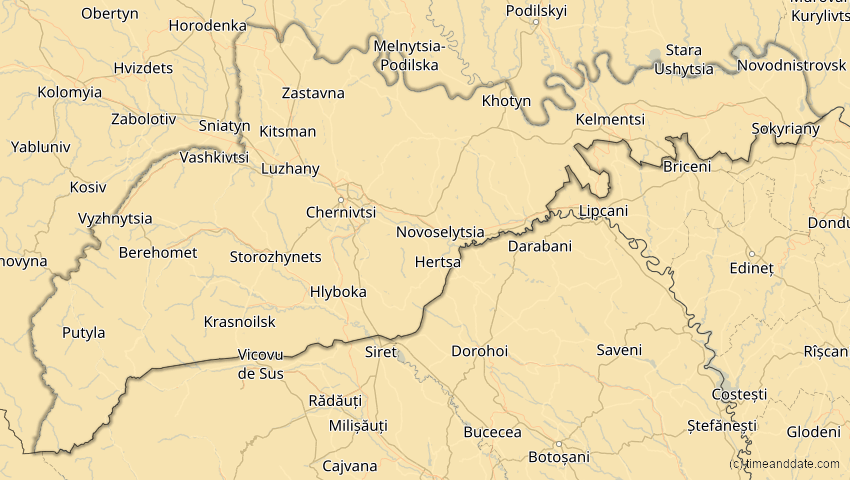 A map of Tscherniwzi, Ukraine, showing the path of the 16. Jan 2037 Partielle Sonnenfinsternis