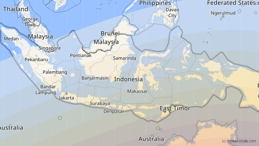 A map of Indonesien, showing the path of the 13. Jul 2037 Totale Sonnenfinsternis