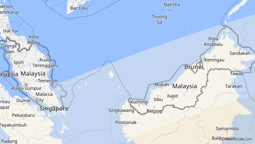 A map of Malaysia, showing the path of the 13. Jul 2037 Totale Sonnenfinsternis