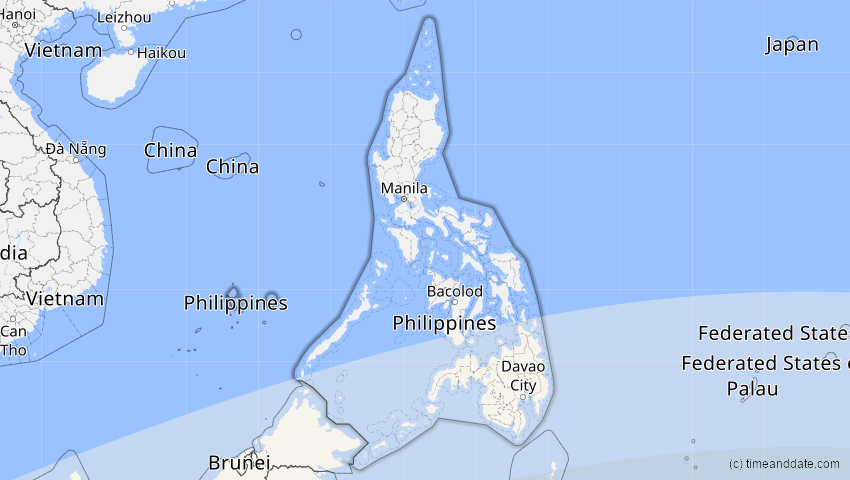 A map of Philippinen, showing the path of the 13. Jul 2037 Totale Sonnenfinsternis
