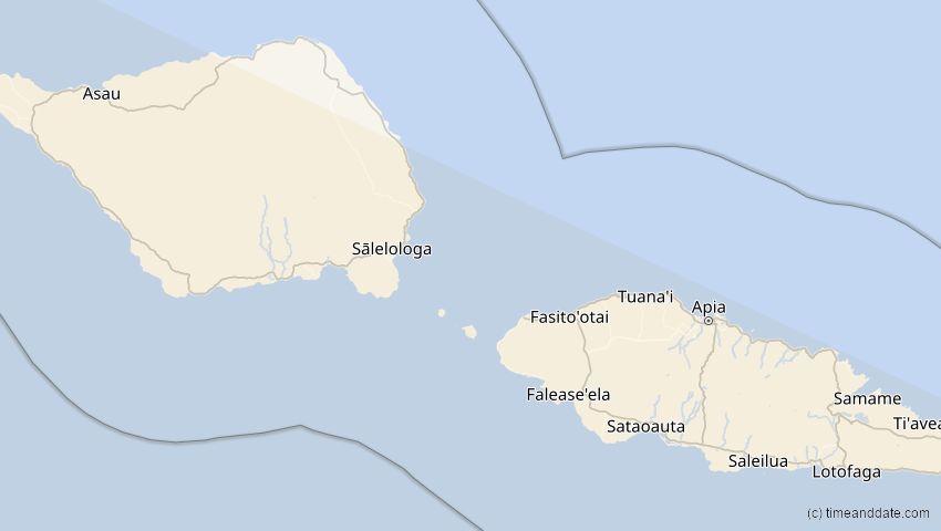 A map of Samoa, showing the path of the 13. Jul 2037 Totale Sonnenfinsternis