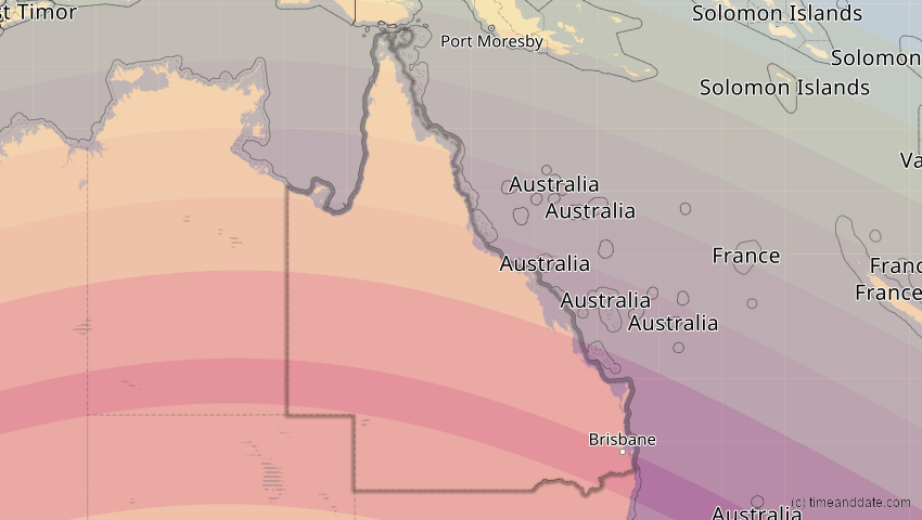 A map of Queensland, Australien, showing the path of the 13. Jul 2037 Totale Sonnenfinsternis