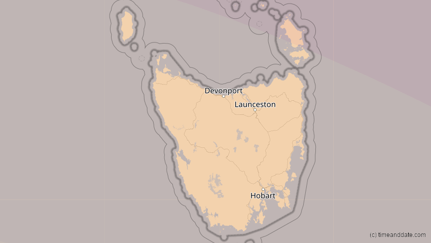 A map of Tasmanien, Australien, showing the path of the 13. Jul 2037 Totale Sonnenfinsternis