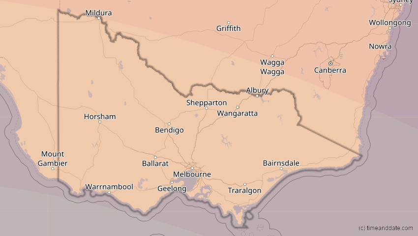 A map of Victoria, Australien, showing the path of the 13. Jul 2037 Totale Sonnenfinsternis