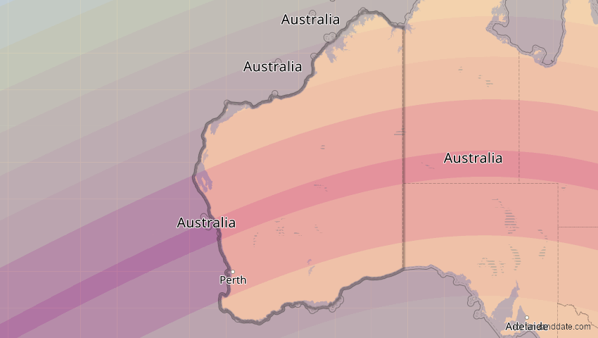 A map of Western Australia, Australien, showing the path of the 13. Jul 2037 Totale Sonnenfinsternis