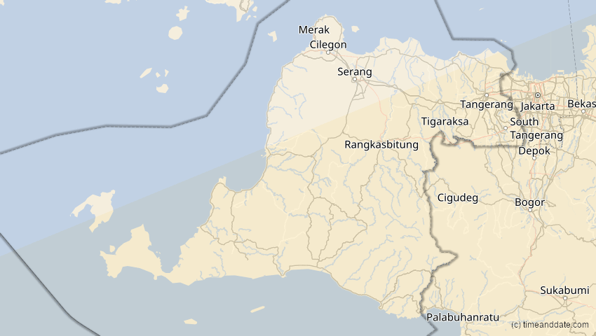 A map of Banten, Indonesien, showing the path of the 13. Jul 2037 Totale Sonnenfinsternis