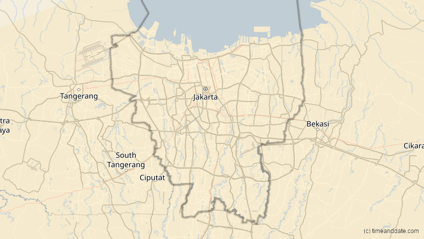A map of Jakarta Hauptstadtdistrikt, Indonesien, showing the path of the 13. Jul 2037 Totale Sonnenfinsternis
