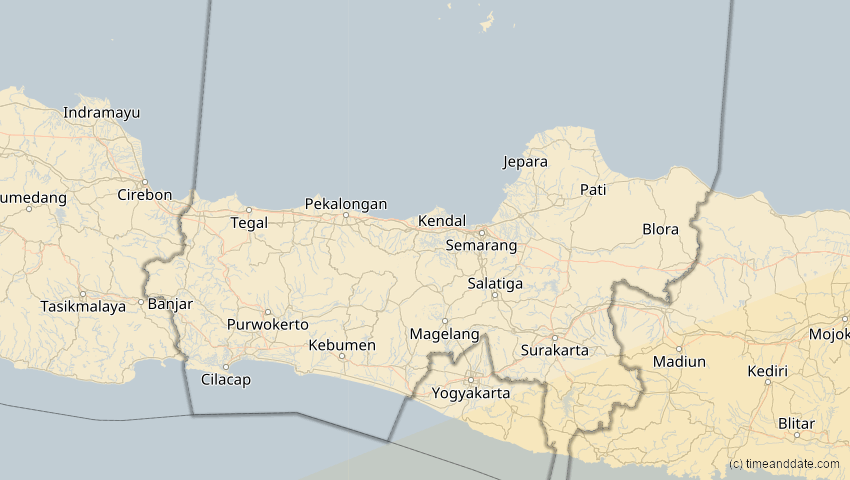 A map of Jawa Tengah, Indonesien, showing the path of the 13. Jul 2037 Totale Sonnenfinsternis