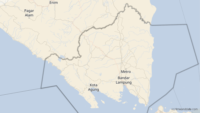 A map of Lampung, Indonesien, showing the path of the 13. Jul 2037 Totale Sonnenfinsternis