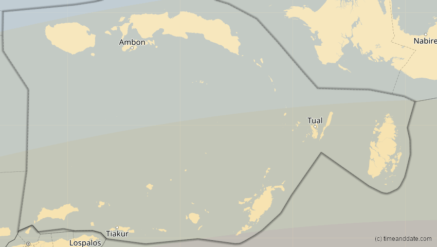 A map of Maluku, Indonesien, showing the path of the 13. Jul 2037 Totale Sonnenfinsternis