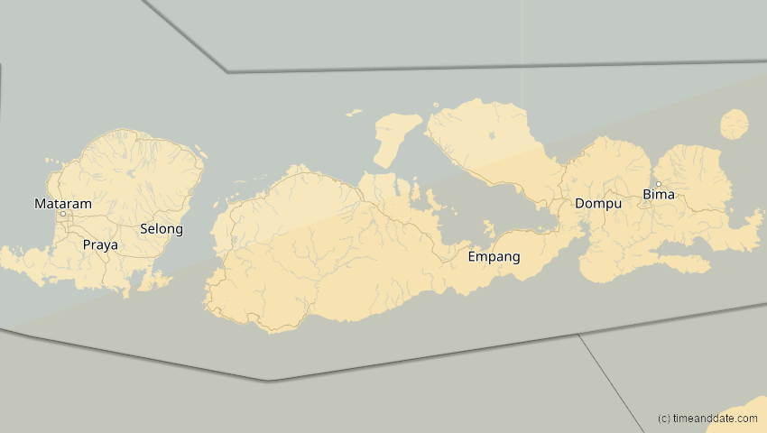 A map of Nusa Tenggara Barat, Indonesien, showing the path of the 13. Jul 2037 Totale Sonnenfinsternis