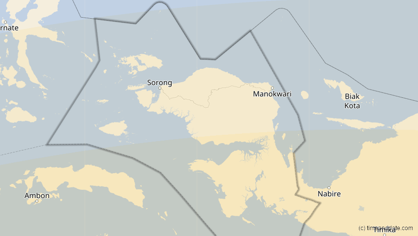 A map of Papua Barat, Indonesien, showing the path of the 13. Jul 2037 Totale Sonnenfinsternis