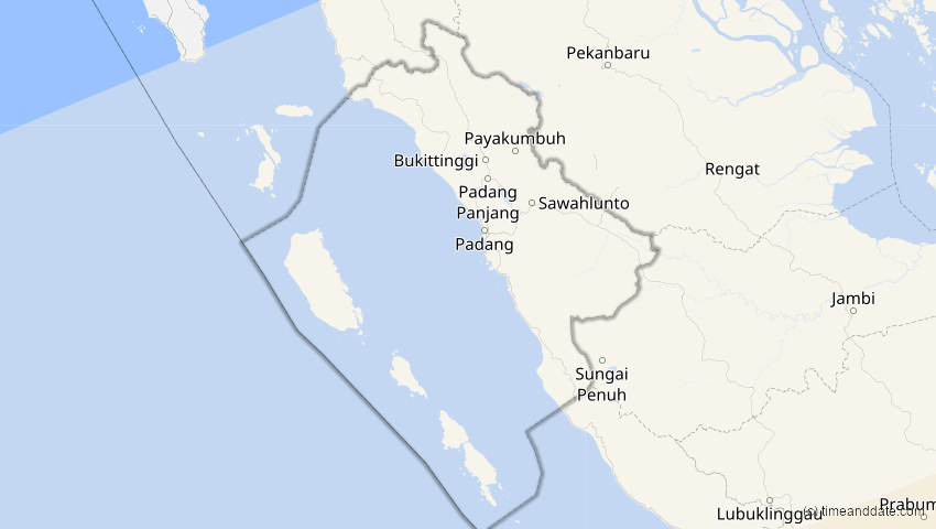 A map of Sumatera Barat, Indonesien, showing the path of the 13. Jul 2037 Totale Sonnenfinsternis