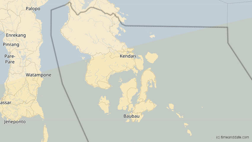 A map of Sulawesi Tenggara, Indonesien, showing the path of the 13. Jul 2037 Totale Sonnenfinsternis
