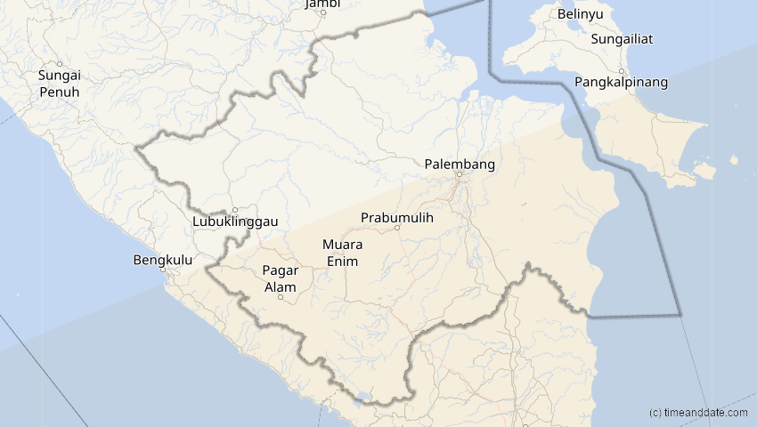 A map of Sumatera Selatan, Indonesien, showing the path of the 13. Jul 2037 Totale Sonnenfinsternis