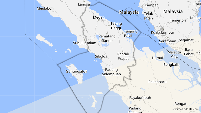 A map of Sumatera Utara, Indonesien, showing the path of the 13. Jul 2037 Totale Sonnenfinsternis