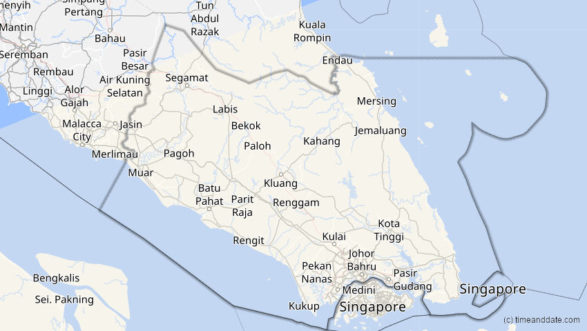 A map of Johor, Malaysia, showing the path of the 13. Jul 2037 Totale Sonnenfinsternis