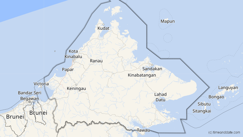 A map of Sabah, Malaysia, showing the path of the 13. Jul 2037 Totale Sonnenfinsternis