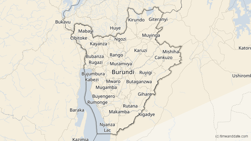 A map of Burundi, showing the path of the 5. Jan 2038 Ringförmige Sonnenfinsternis