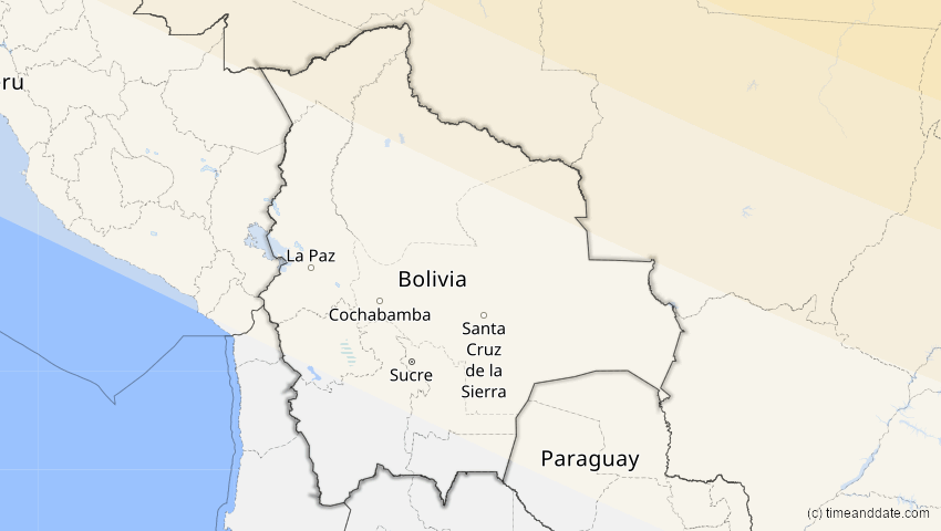 A map of Bolivien, showing the path of the 5. Jan 2038 Ringförmige Sonnenfinsternis