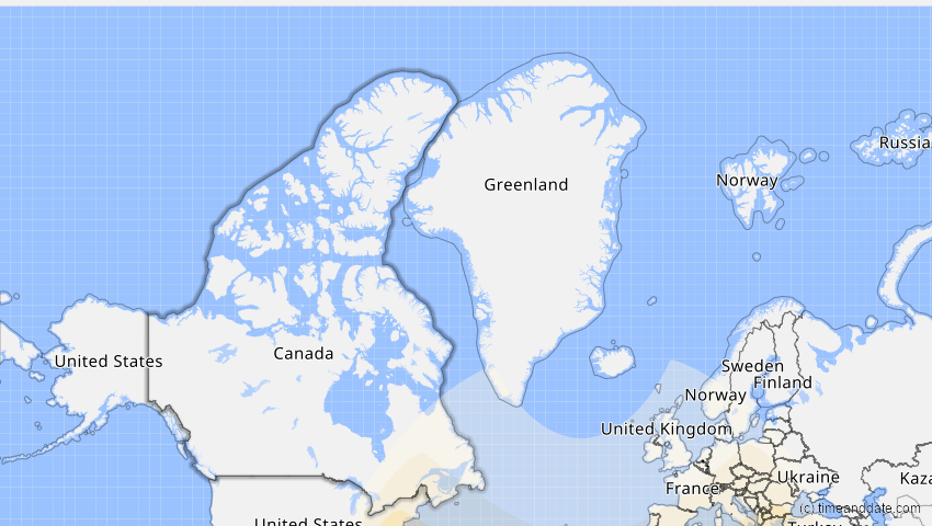 A map of Kanada, showing the path of the 5. Jan 2038 Ringförmige Sonnenfinsternis