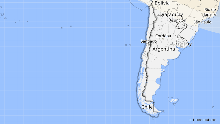 A map of Chile, showing the path of the 5. Jan 2038 Ringförmige Sonnenfinsternis