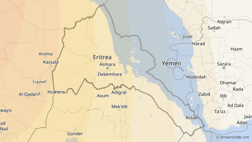 A map of Eritrea, showing the path of the 5. Jan 2038 Ringförmige Sonnenfinsternis