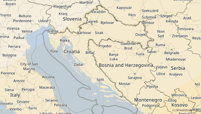 A map of Kroatien, showing the path of the 5. Jan 2038 Ringförmige Sonnenfinsternis