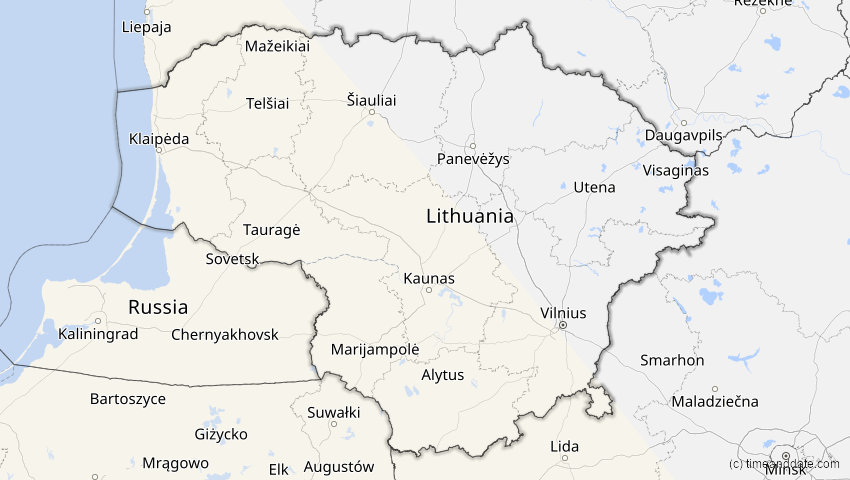 A map of Litauen, showing the path of the 5. Jan 2038 Ringförmige Sonnenfinsternis