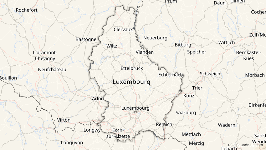 A map of Luxemburg, showing the path of the 5. Jan 2038 Ringförmige Sonnenfinsternis