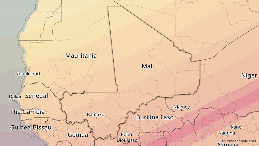 A map of Mali, showing the path of the 5. Jan 2038 Ringförmige Sonnenfinsternis