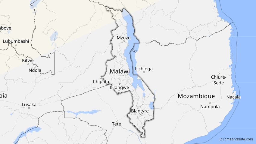 A map of Malawi, showing the path of the 5. Jan 2038 Ringförmige Sonnenfinsternis