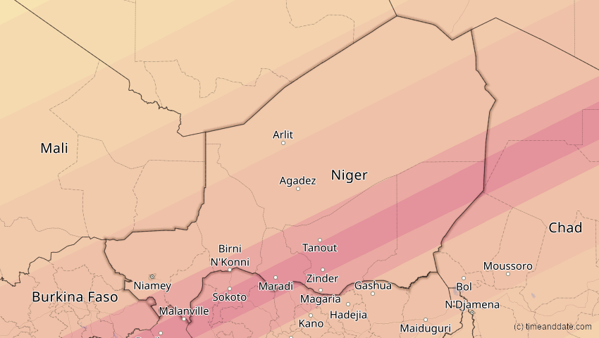 A map of Niger, showing the path of the 5. Jan 2038 Ringförmige Sonnenfinsternis