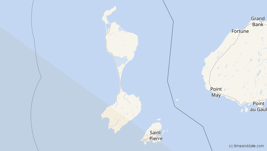 A map of Saint-Pierre und Miquelon, showing the path of the 5. Jan 2038 Ringförmige Sonnenfinsternis