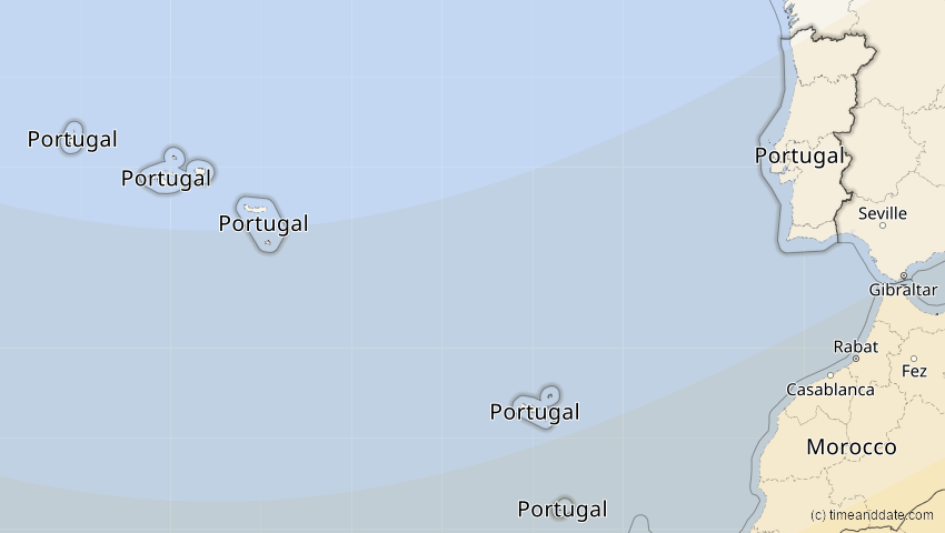 A map of Portugal, showing the path of the 5. Jan 2038 Ringförmige Sonnenfinsternis