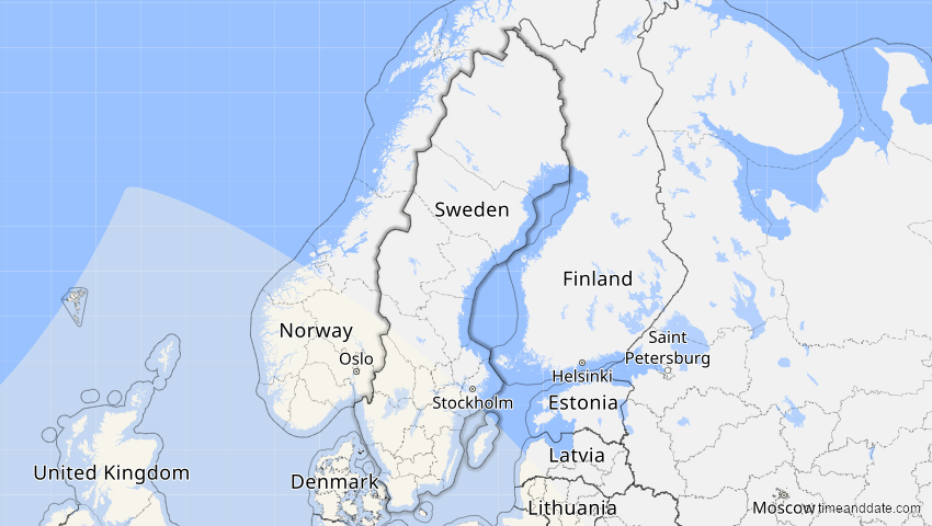 A map of Schweden, showing the path of the 5. Jan 2038 Ringförmige Sonnenfinsternis