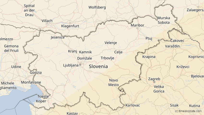 A map of Slovenia, showing the path of the Jan 5, 2038 Annular Solar Eclipse