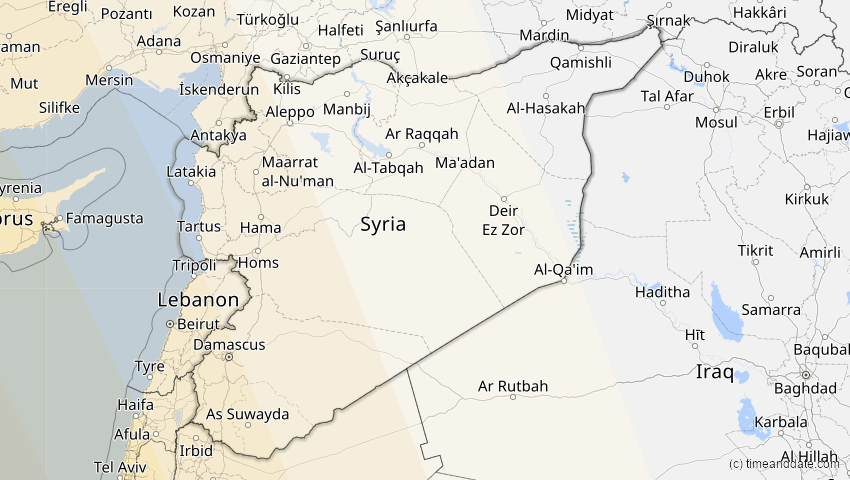 A map of Syrien, showing the path of the 5. Jan 2038 Ringförmige Sonnenfinsternis