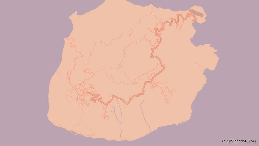 A map of Saba, Niederlande, showing the path of the 5. Jan 2038 Ringförmige Sonnenfinsternis