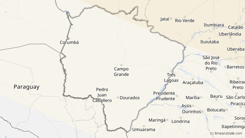 A map of Mato Grosso do Sul, Brasilien, showing the path of the 5. Jan 2038 Ringförmige Sonnenfinsternis