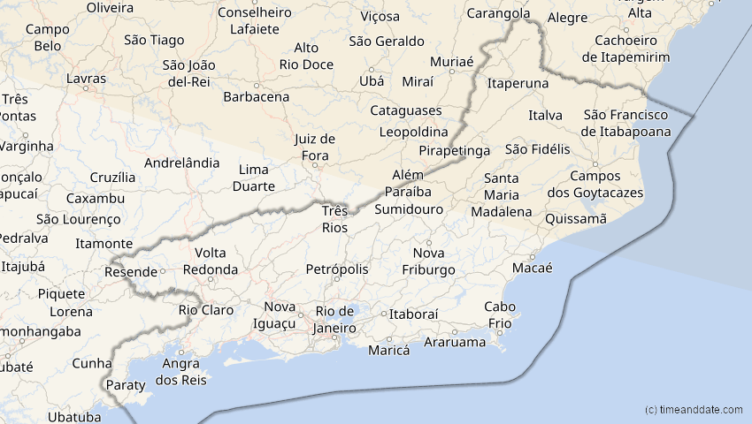 A map of Rio de Janeiro, Brasilien, showing the path of the 5. Jan 2038 Ringförmige Sonnenfinsternis