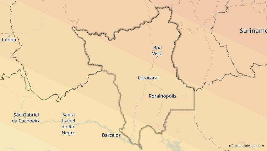 A map of Roraima, Brasilien, showing the path of the 5. Jan 2038 Ringförmige Sonnenfinsternis