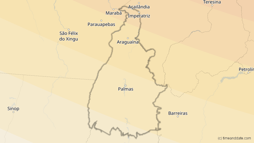 A map of Tocantins, Brasilien, showing the path of the 5. Jan 2038 Ringförmige Sonnenfinsternis